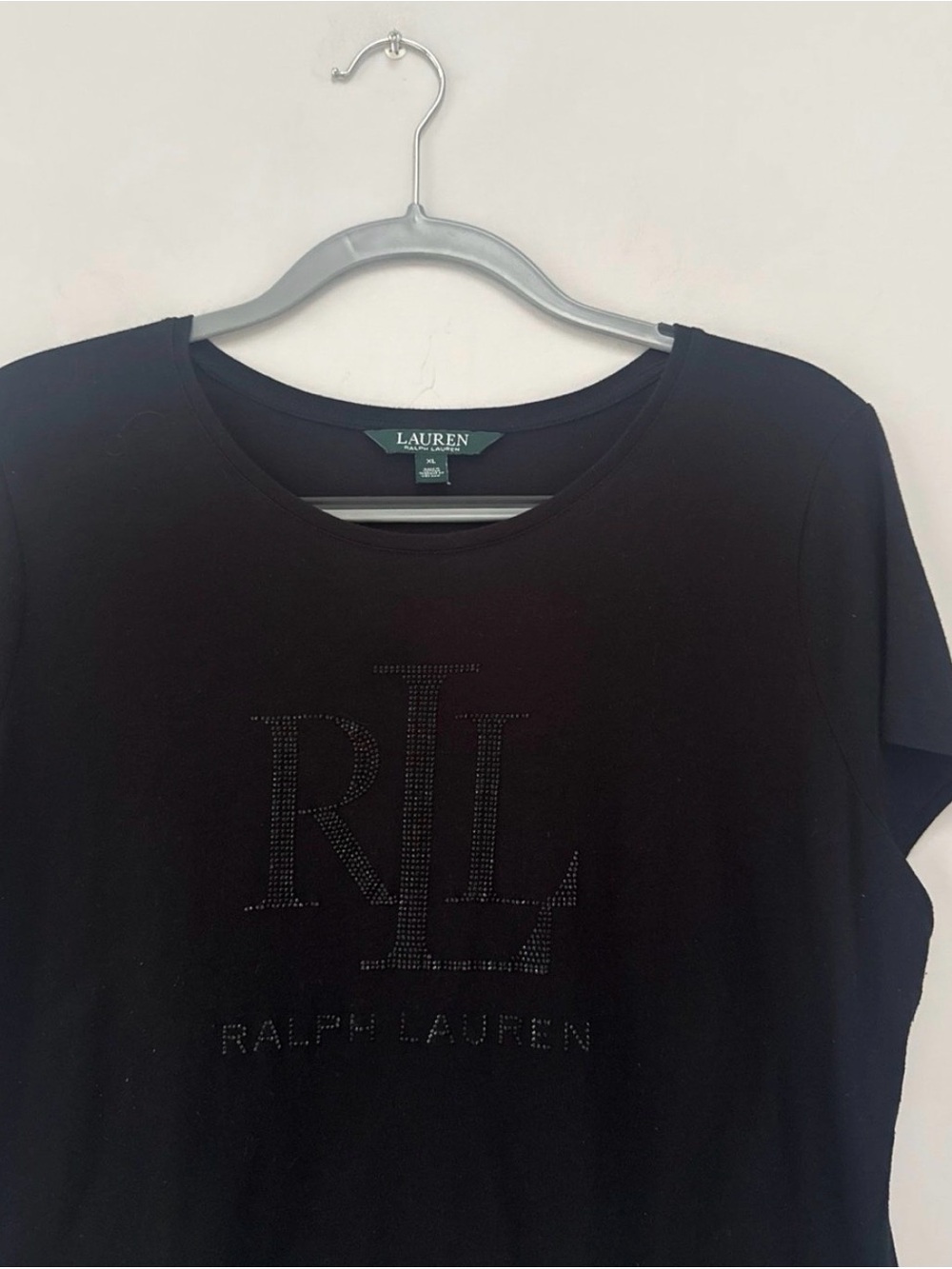 Ralph Lauren Black Short Sleeve Tee with RL Crystal Logo